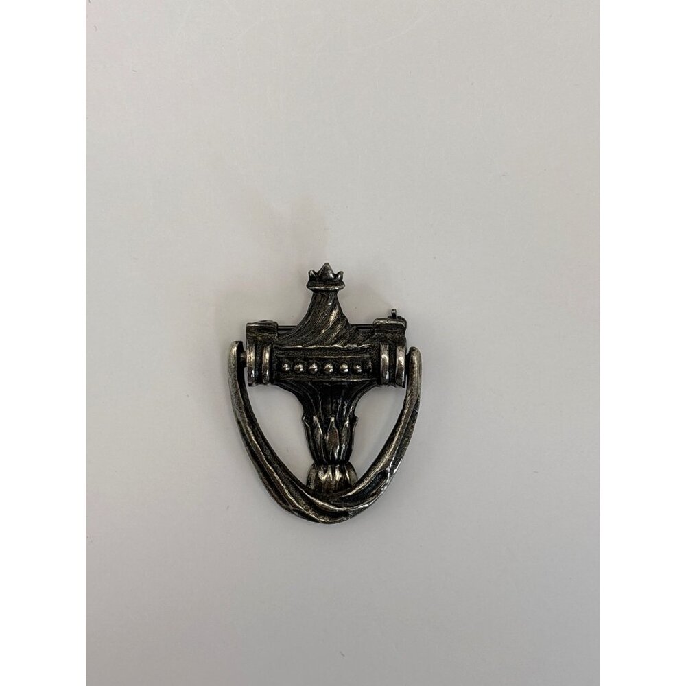 Antique Style Silver Tone Door Knocker Brooch Pin